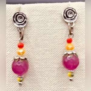 Purple Bead Dangle Earrings